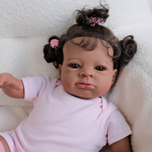 Cargar imagen en el visor de la galería, 20 Inch Lanny Cloth Body Doll - Brown Skin with Rooted Curly Braids, Sparkling Brown Eyes in Pink Romper & Tights, High-Definition Makeup