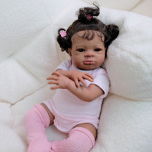 Cargar imagen en el visor de la galería, 20 Inch Lanny Cloth Body Doll - Brown Skin with Rooted Curly Braids, Sparkling Brown Eyes in Pink Romper & Tights, High-Definition Makeup