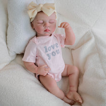 Carica l'immagine nel visualizzatore di Gallery, 19" Enchanted Reborn Baby Doll Luna - Hand-Painted Head, High-Saturation Fantasy Skin, Pink Letter Print Romper & Headband