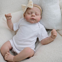 Загрузить изображение в средство просмотра галереи, 19" Erica Cloth-Body Reborn Baby - Hand-Painted Hair, Sleeping Eyes & White Romper Set