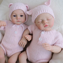 Carregar imagem no visualizador da galeria, 19 Inch Reborn Twin Baby Dolls Lily - Hand-Painted Heads, Powder Pink Knit Sets, Blue Eyes & Pacifiers