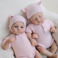 Carregar imagem no visualizador da galeria, 19 Inch Reborn Twin Baby Dolls Lily - Hand-Painted Heads, Powder Pink Knit Sets, Blue Eyes & Pacifiers