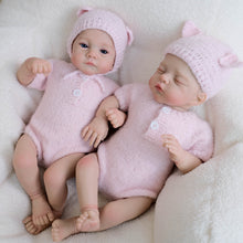 Carregar imagem no visualizador da galeria, 19 Inch Reborn Twin Baby Dolls Lily - Hand-Painted Heads, Powder Pink Knit Sets, Blue Eyes & Pacifiers