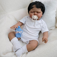 Carica l'immagine nel visualizzatore di Gallery, 19 Inch/24 inch African American Baby Doll - Black Curly Hair, Cloth Body, White Romper & Socks, w/ White Pacifier - Soft & Cuddly - Pickle
