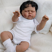 Carica l'immagine nel visualizzatore di Gallery, 19 Inch/24 inch African American Baby Doll - Black Curly Hair, Cloth Body, White Romper & Socks, w/ White Pacifier - Soft & Cuddly - Pickle