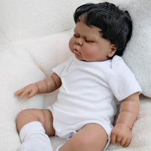 Carica l'immagine nel visualizzatore di Gallery, 19 Inch/24 inch African American Baby Doll - Black Curly Hair, Cloth Body, White Romper & Socks, w/ White Pacifier - Soft & Cuddly - Pickle