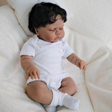 Carica l'immagine nel visualizzatore di Gallery, 19 Inch/24 inch African American Baby Doll - Black Curly Hair, Cloth Body, White Romper & Socks, w/ White Pacifier - Soft & Cuddly - Pickle