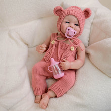 Загрузить изображение в средство просмотра галереи, 20 inch Fully Vinyl Baby Doll with Hand-Painted Hair & Blue Eyes - Pink Hooded Overalls Set | Realistic Toddler Girl - Emmy