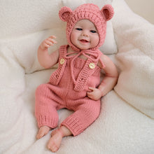 Загрузить изображение в средство просмотра галереи, 20 inch Fully Vinyl Baby Doll with Hand-Painted Hair & Blue Eyes - Pink Hooded Overalls Set | Realistic Toddler Girl - Emmy