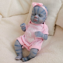 Carregar imagem no visualizador da galeria, Authentic 12" Avatar Themed Baby Doll - Lifelike Blue-Skinned Figure with Yellow Eyes and Outfit Set Na'vi Inspired Infant Replica Toy for Adult Collectors