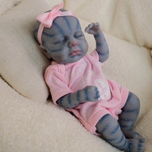 Carregar imagem no visualizador da galeria, Authentic 12" Avatar Themed Baby Doll - Lifelike Blue-Skinned Figure with Yellow Eyes and Outfit Set Na'vi Inspired Infant Replica Toy for Adult Collectors