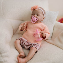 Cargar imagen en el visor de la galería, 19-inch Reborn Baby Doll Valentina with Hand-Painted Hair Closed Eyes Realistic Soft Cloth Body Infant-Sized Gift for Kid Collectors and New Parents