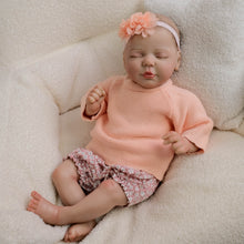 Cargar imagen en el visor de la galería, 19-inch Reborn Baby Doll Valentina with Hand-Painted Hair Closed Eyes Realistic Soft Cloth Body Infant-Sized Gift for Kid Collectors and New Parents