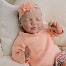 Cargar imagen en el visor de la galería, 19-inch Reborn Baby Doll Valentina with Hand-Painted Hair Closed Eyes Realistic Soft Cloth Body Infant-Sized Gift for Kid Collectors and New Parents