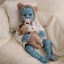 Carregar imagem no visualizador da galeria, 20 Inch LouLou Avatar Doll with Sparkling Yellow Glass Eyes, Hand-Painted Head, Avatar Skin Tone, Pink Cardigan & White Shorts, Full Vinyl Body