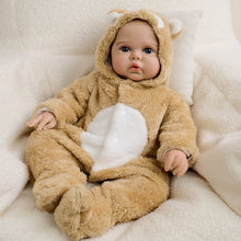 Load image into Gallery viewer, 19inch Reborn Doll Hand-Painted Open Eyes Realistic Twins Baby Doll Pickle - Lifelike Collectible Plush Body Doll with Brown Bear Hooded Onesie