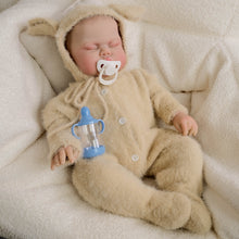 Load image into Gallery viewer, Pickle Twins 19" Reborn Doll Brothers Set One Awake in Bear Hoodie, One Sleeping in Lamb Onesie Hand-Painted Collectible Dolls