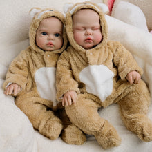 Load image into Gallery viewer, 19inch Reborn Doll Hand-Painted Open Eyes Realistic Twins Baby Doll Pickle - Lifelike Collectible Plush Body Doll with Brown Bear Hooded Onesie