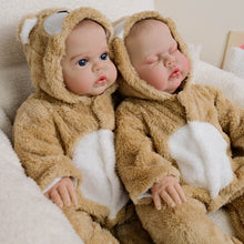 Load image into Gallery viewer, 19inch Reborn Doll Hand-Painted Open Eyes Realistic Twins Baby Doll Pickle - Lifelike Collectible Plush Body Doll with Brown Bear Hooded Onesie