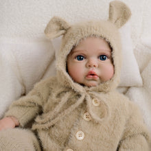 Load image into Gallery viewer, Pickle Twins 19" Reborn Doll Brothers Set One Awake in Bear Hoodie, One Sleeping in Lamb Onesie Hand-Painted Collectible Dolls
