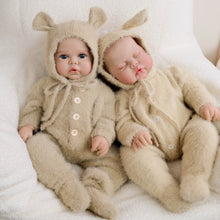 Load image into Gallery viewer, Pickle Twins 19" Reborn Doll Brothers Set One Awake in Bear Hoodie, One Sleeping in Lamb Onesie Hand-Painted Collectible Dolls