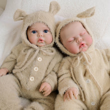 Load image into Gallery viewer, Pickle Twins 19" Reborn Doll Brothers Set One Awake in Bear Hoodie, One Sleeping in Lamb Onesie Hand-Painted Collectible Dolls