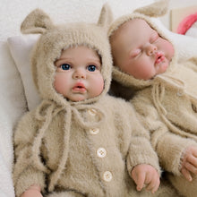 Load image into Gallery viewer, Pickle Twins 19" Reborn Doll Brothers Set One Awake in Bear Hoodie, One Sleeping in Lamb Onesie Hand-Painted Collectible Dolls