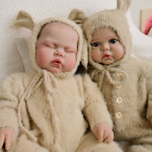 Load image into Gallery viewer, Pickle Twins 19" Reborn Doll Brothers Set One Awake in Bear Hoodie, One Sleeping in Lamb Onesie Hand-Painted Collectible Dolls