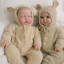 Load image into Gallery viewer, Pickle Twins 19" Reborn Doll Brothers Set One Awake in Bear Hoodie, One Sleeping in Lamb Onesie Hand-Painted Collectible Dolls