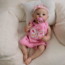 Carica l'immagine nel visualizzatore di Gallery, 19inch Reborn Baby Girl Abigail - Realistic Full Vinyl Body with Hand-Painted Blue Eyes, Wearing Pink Butterfly Snap-On & Headband