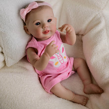Carica l'immagine nel visualizzatore di Gallery, 19inch Reborn Baby Girl Abigail - Realistic Full Vinyl Body with Hand-Painted Blue Eyes, Wearing Pink Butterfly Snap-On & Headband