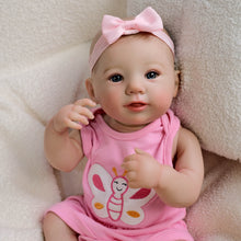 Carica l'immagine nel visualizzatore di Gallery, 19inch Reborn Baby Girl Abigail - Realistic Full Vinyl Body with Hand-Painted Blue Eyes, Wearing Pink Butterfly Snap-On & Headband