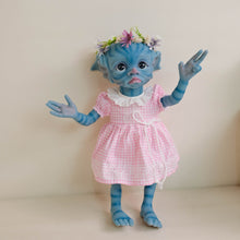 Laden Sie das Bild in den Galerie-Viewer, TINKY Avatar 17inch Fantasy Vinyl Reborn Doll with Elf Ears & Blue Eyes | Hand-Painted Head, 4 Fingers | Choose Pink or Blue Dress