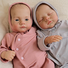 Carica l'immagine nel visualizzatore di Gallery, Lily & Irys 19inch Twin Reborn Doll Set | Open Eye & Sleeping Eye | Soft Body Hand-Painted Sister Dolls with Blue Eyes
