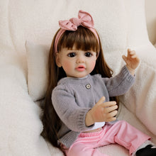 Load image into Gallery viewer, 55cm Reborn Baby Girl Doll Betty with Brown Wig and Bent Legs Realistic Full Vinyl Body Lifelike Collectible Doll for Kids and Adults