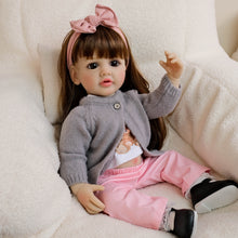 Load image into Gallery viewer, 55cm Reborn Baby Girl Doll Betty with Brown Wig and Bent Legs Realistic Full Vinyl Body Lifelike Collectible Doll for Kids and Adults