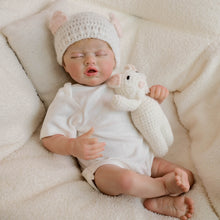 Load image into Gallery viewer, 19inch Reborn Baby Doll with Rooted Blonde Hair Cozy White Onesie Hat Ultra-Soft Plush Body Vinyl Limbs Gifts For Kids 3+