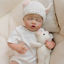 Load image into Gallery viewer, 19inch Reborn Baby Doll with Rooted Blonde Hair Cozy White Onesie Hat Ultra-Soft Plush Body Vinyl Limbs Gifts For Kids 3+