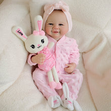 Load image into Gallery viewer, 19inch Reborn Baby Girl Vivienne in Bunny Pink Onesie - Hand-Painted Blue Eyes | Choose Ultra-Cuddly Plush or Realistic Full Vinyl Body