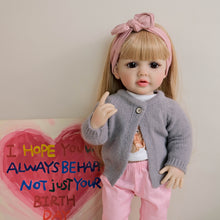 Load image into Gallery viewer, 55cm Reborn Baby Girl Doll Betty with Brown Wig and Bent Legs Realistic Full Vinyl Body Lifelike Collectible Doll for Kids and Adults