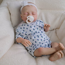 画像をギャラリービューアに読み込む, Irys 19-inch Hand-Painted Reborn Baby Doll in Purple Floral Romper with Pacifier | Lifelike Sleeping Eyes, Soft Body | Christmas & Birthday Gift