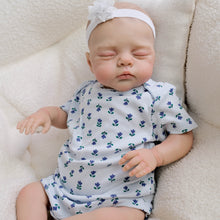 画像をギャラリービューアに読み込む, Irys 19-inch Hand-Painted Reborn Baby Doll in Purple Floral Romper with Pacifier | Lifelike Sleeping Eyes, Soft Body | Christmas & Birthday Gift