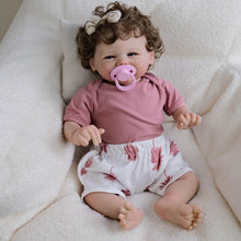 Load image into Gallery viewer, Vivienne 19-Inch Smiling Reborn Baby Doll with Brown Curly Hair & Blue Eyes | Choose Soft Body or Waterproof Full Vinyl Girl Doll | Includes Magnetic Pacifier, Bottle, Outfit & Birth Certificate