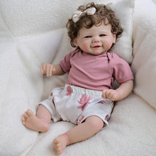 Load image into Gallery viewer, Vivienne 19-Inch Smiling Reborn Baby Doll with Brown Curly Hair & Blue Eyes | Choose Soft Body or Waterproof Full Vinyl Girl Doll | Includes Magnetic Pacifier, Bottle, Outfit & Birth Certificate