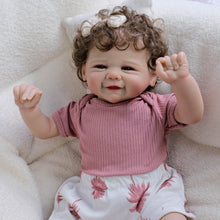 Load image into Gallery viewer, Vivienne 19-Inch Smiling Reborn Baby Doll with Brown Curly Hair & Blue Eyes | Choose Soft Body or Waterproof Full Vinyl Girl Doll | Includes Magnetic Pacifier, Bottle, Outfit & Birth Certificate