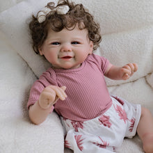 Load image into Gallery viewer, Vivienne 19-Inch Smiling Reborn Baby Doll with Brown Curly Hair & Blue Eyes | Choose Soft Body or Waterproof Full Vinyl Girl Doll | Includes Magnetic Pacifier, Bottle, Outfit & Birth Certificate