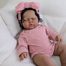 Load image into Gallery viewer, Pinky Reborn 19 inch Reborn Baby Doll with Rooted Black Hair Realistic Dark Skin Tone Baby Boy Pickle Plush Body Collectible Doll Gifts For Kids