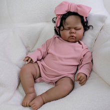 Load image into Gallery viewer, Pinky Reborn 19 inch Reborn Baby Doll with Rooted Black Hair Realistic Dark Skin Tone Baby Boy Pickle Plush Body Collectible Doll Gifts For Kids