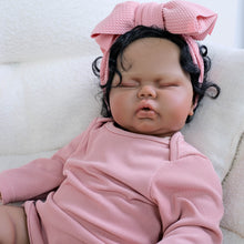 Load image into Gallery viewer, Pinky Reborn 19 inch Reborn Baby Doll with Rooted Black Hair Realistic Dark Skin Tone Baby Boy Pickle Plush Body Collectible Doll Gifts For Kids