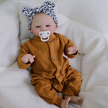 Load image into Gallery viewer, Vivienne 19-Inch Realistic Reborn Baby Doll Rooted Brown Curly Hair, Blue Eyes, Sweet Smile Gift Set For Kids with Outfit, Pacifier & Bottle